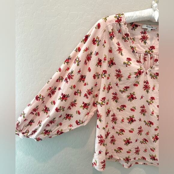 MADEWELL | Pink Cottagecore Floral Peasant Top Puff Sleeve | Small - Picture 3 of 6